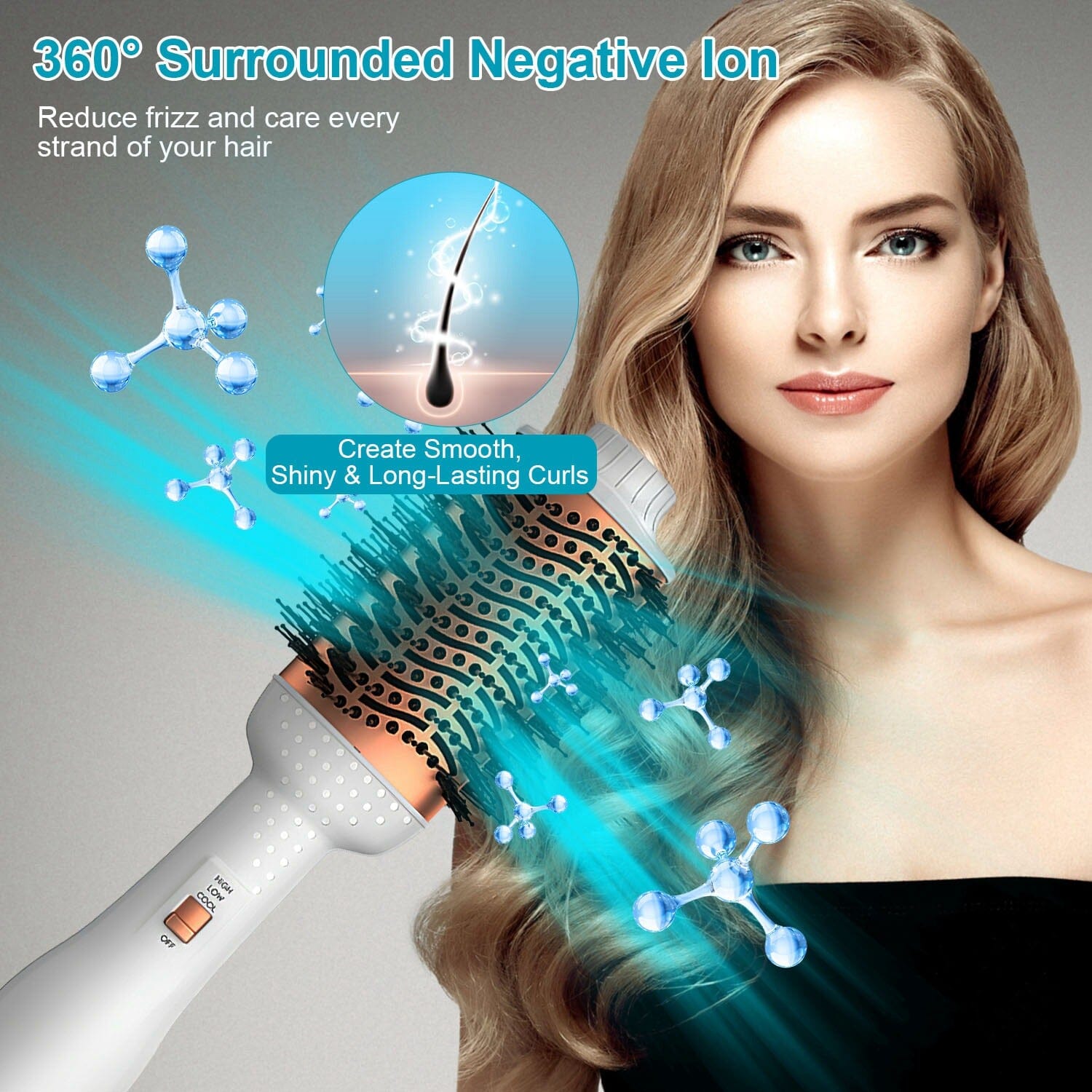 4-in-1 Hari Dryer Brush Curling Styler Volumizer Straightener Negative Ion Anti-Frizz