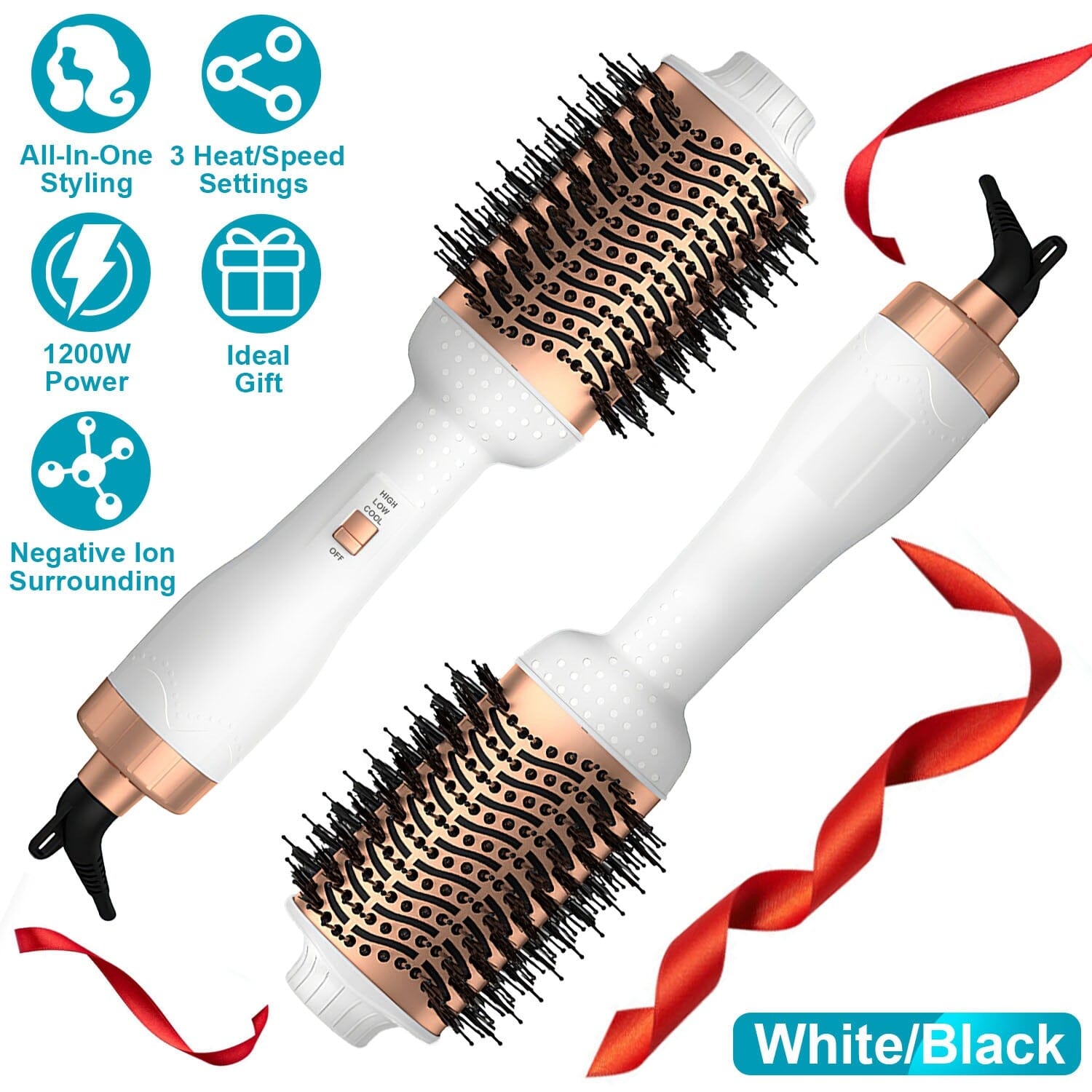 4-in-1 Hari Dryer Brush Curling Styler Volumizer Straightener Negative Ion Anti-Frizz