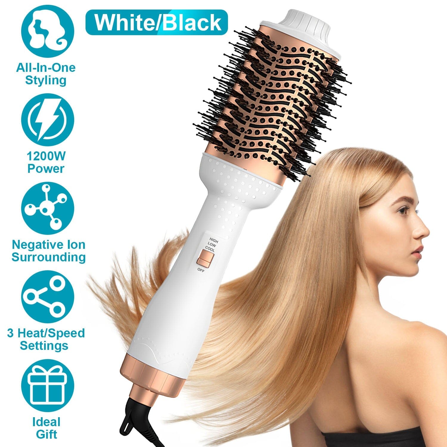 4-in-1 Hari Dryer Brush Curling Styler Volumizer Straightener Negative Ion Anti-Frizz