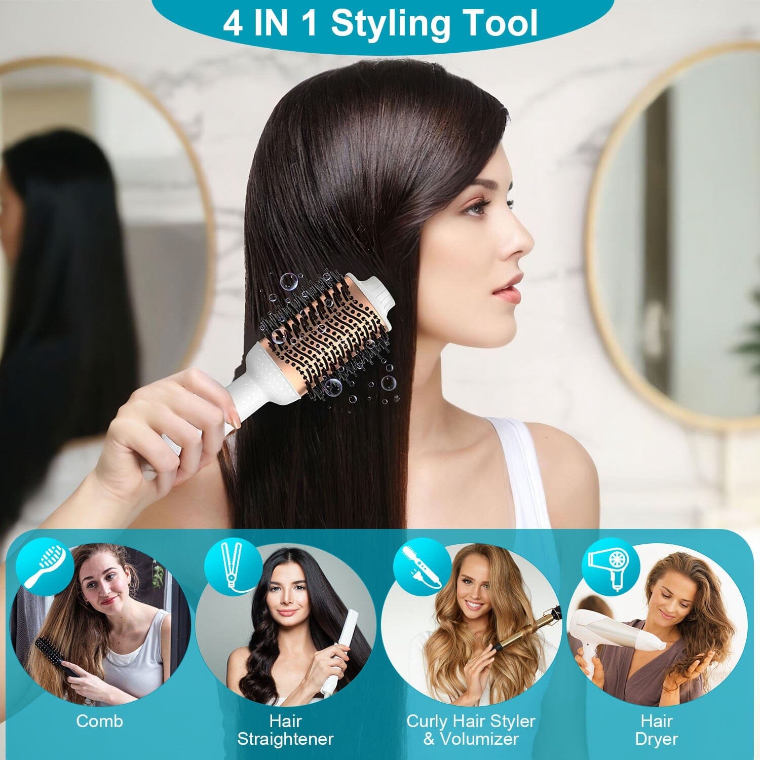 4-in-1 Hari Dryer Brush Curling Styler Volumizer Straightener Negative Ion Anti-Frizz