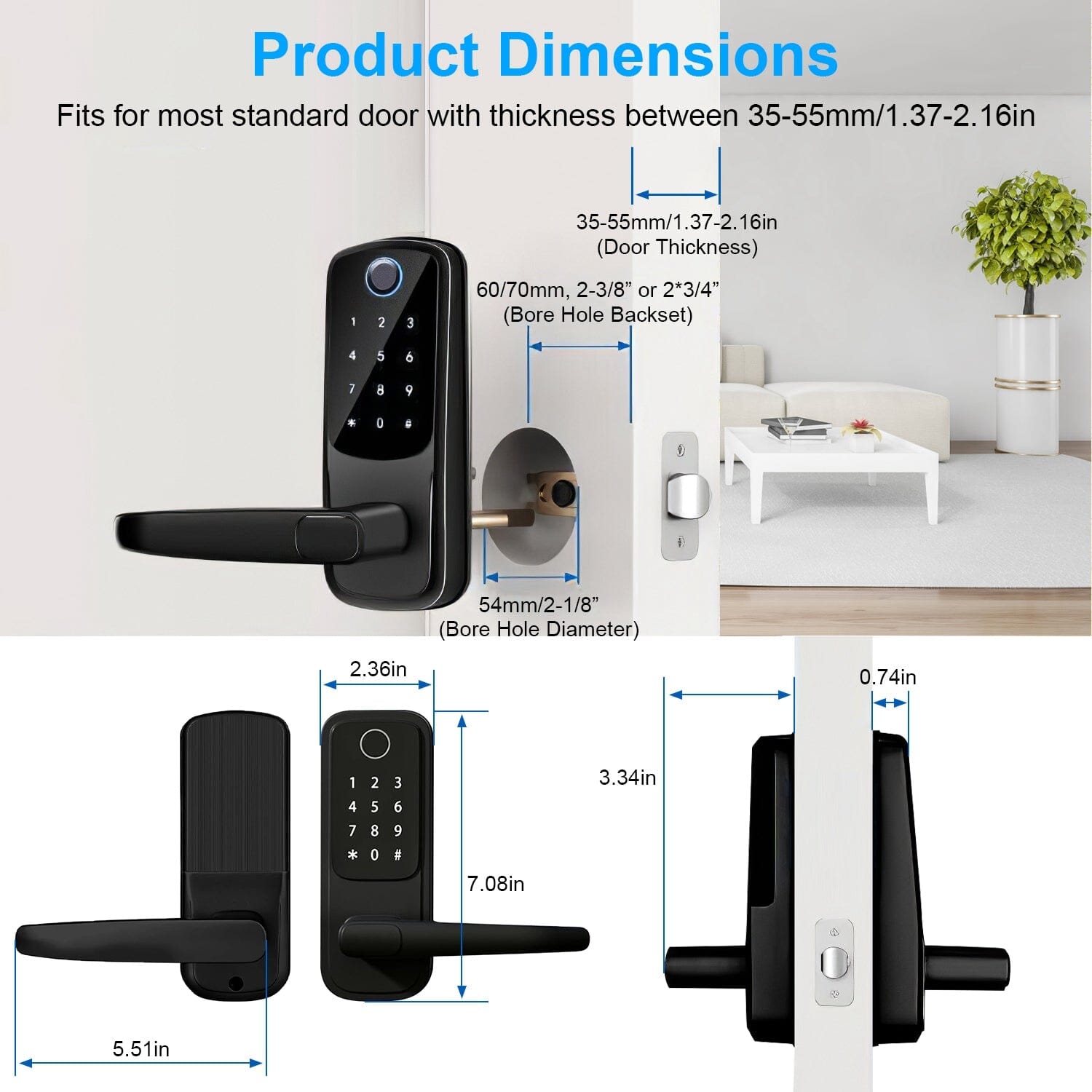 Smart Door Lock with Handle Fingerprints Passcode Keys Fobs App Control