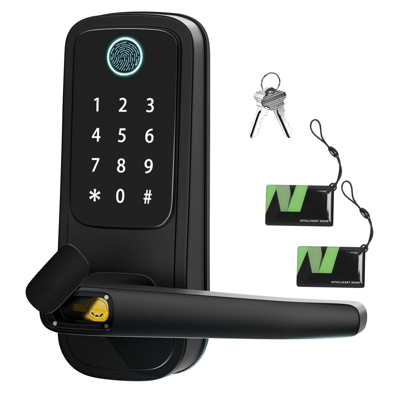 Smart Door Lock with Handle Fingerprints Passcode Keys Fobs App Control