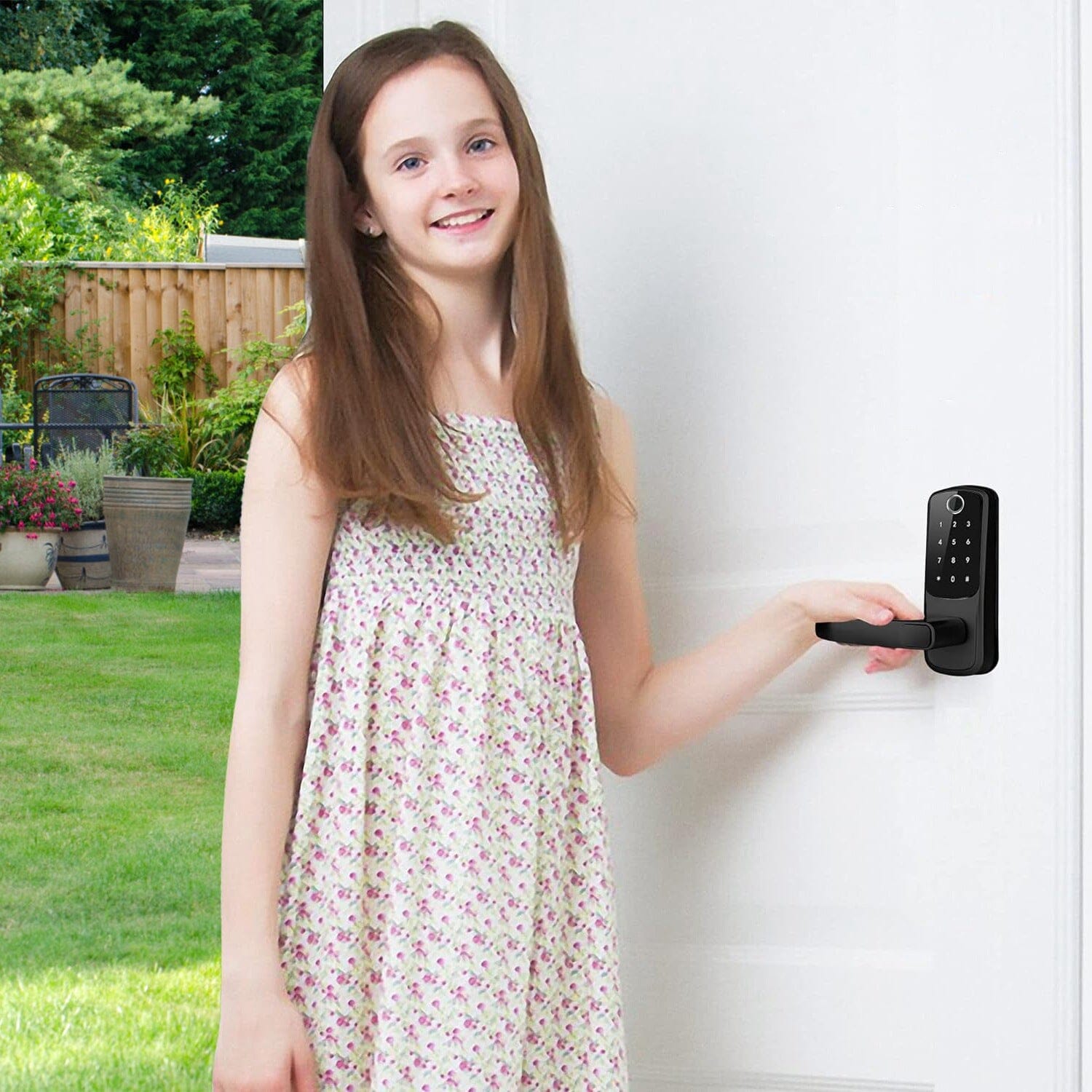 Smart Door Lock with Handle Fingerprints Passcode Keys Fobs App Control