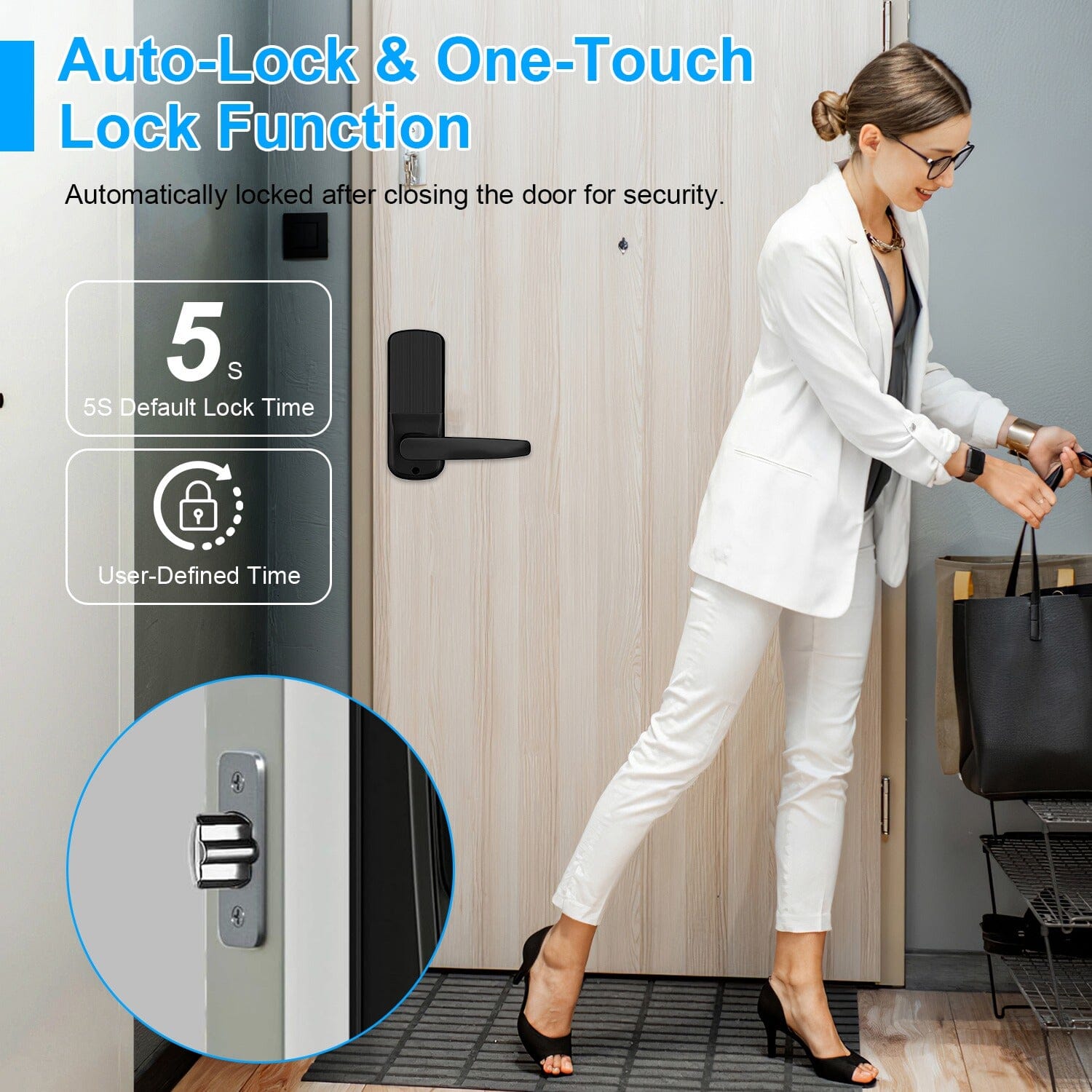 Smart Door Lock with Handle Fingerprints Passcode Keys Fobs App Control