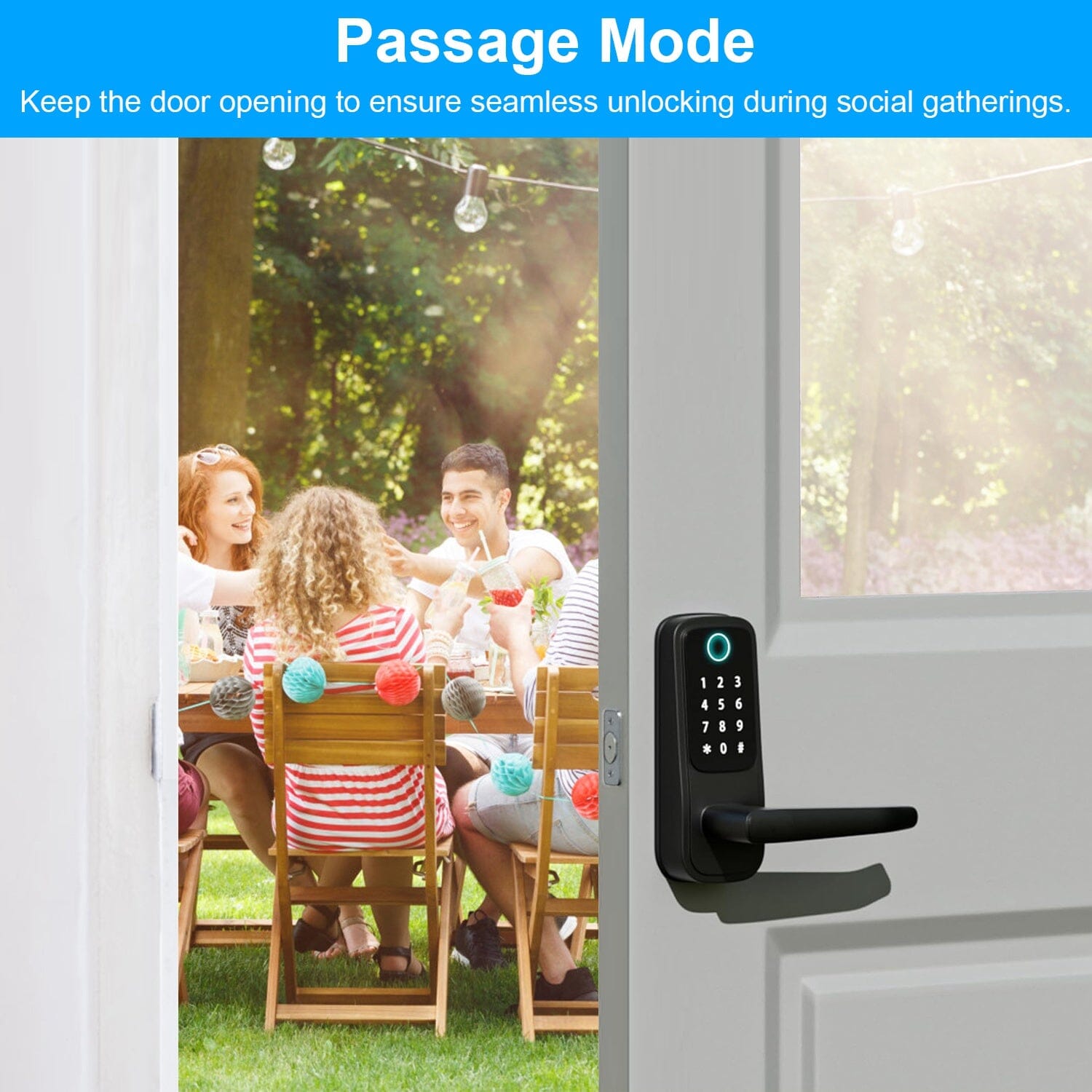 Smart Door Lock with Handle Fingerprints Passcode Keys Fobs App Control